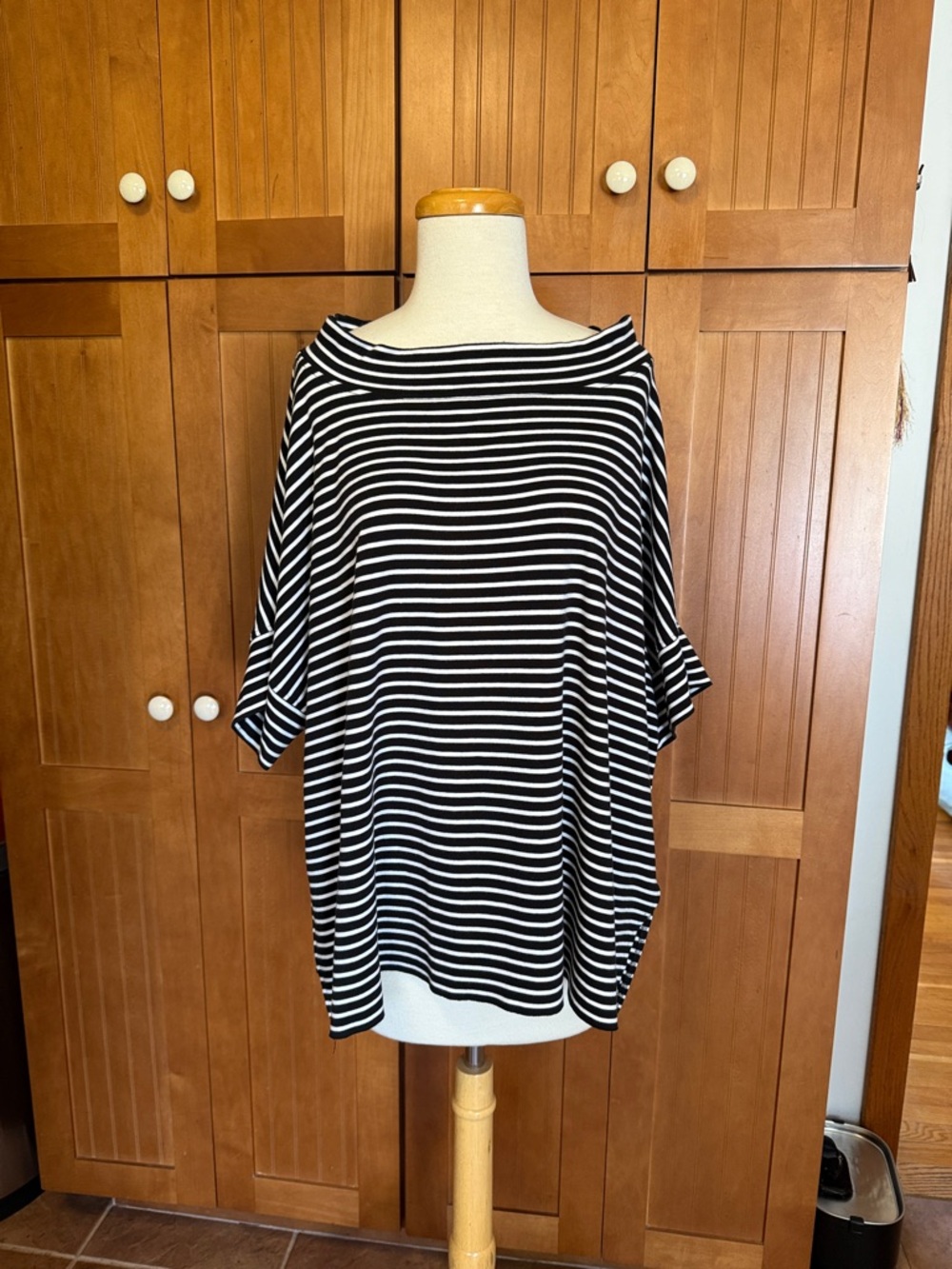 Planet by Lauren G Striped Black & White Pima cotton luxury Boatneck Top.